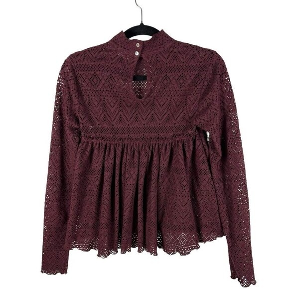 Free People Beach About Time Top burgundy lace size Small Boho Peasant - Picture 2 of 7